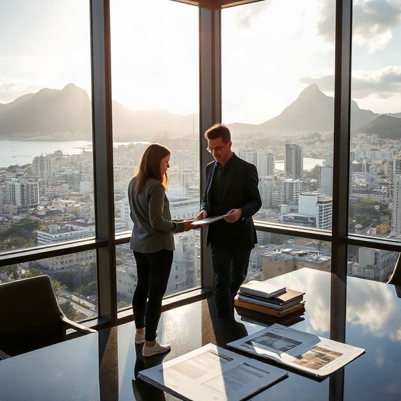 Office meeting over property reports with Rio city view